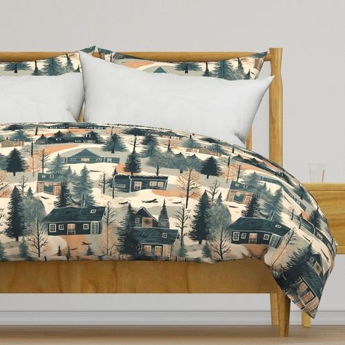 Montana Winter Cabins Montana with Evergreens Home Decor Collection Decor Collection montana winter cabin duvet cover design