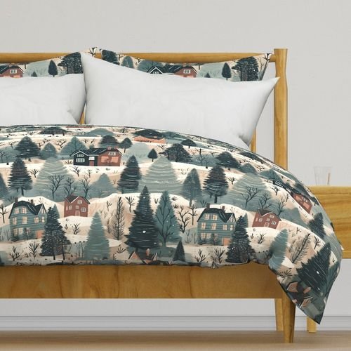 Montana Winter Cabins Montana with Evergreens Home Styling Collection Home Decor Collection montana winter cabin duvet cover design
