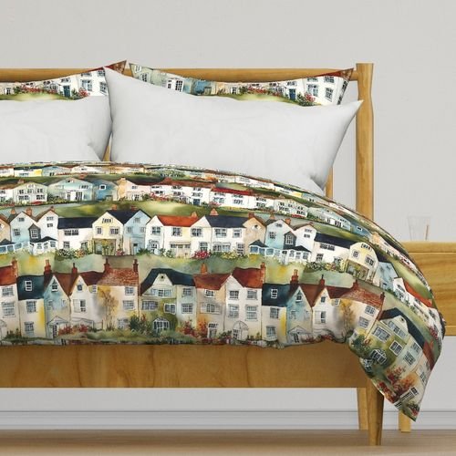 English Village Houses in Watercolor Home Styling Collection Home Decor Collection british duvet cover design