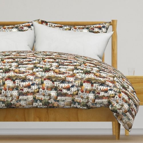 Small English Town Houses in Watercolor Decor Collection Home Styling Collection english town duvet cover design