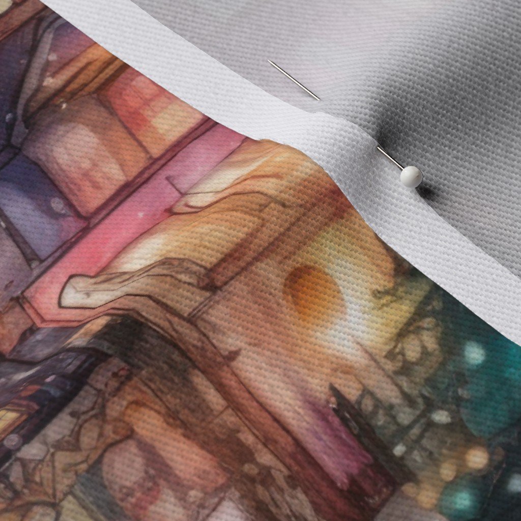 London City Christmas at Midnight Street Watercolor Fabric design fabric
