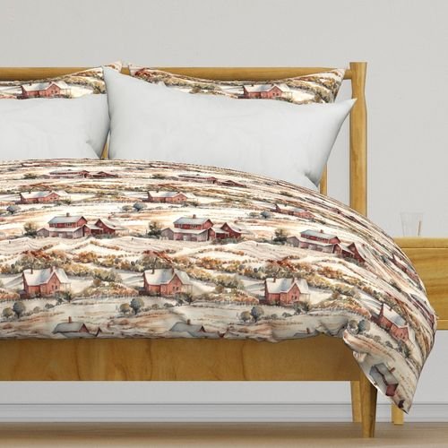 Winter Snowy Farm Landscape Watercolor Home Decor Collection Home Decor Collection farm landscape duvet cover design