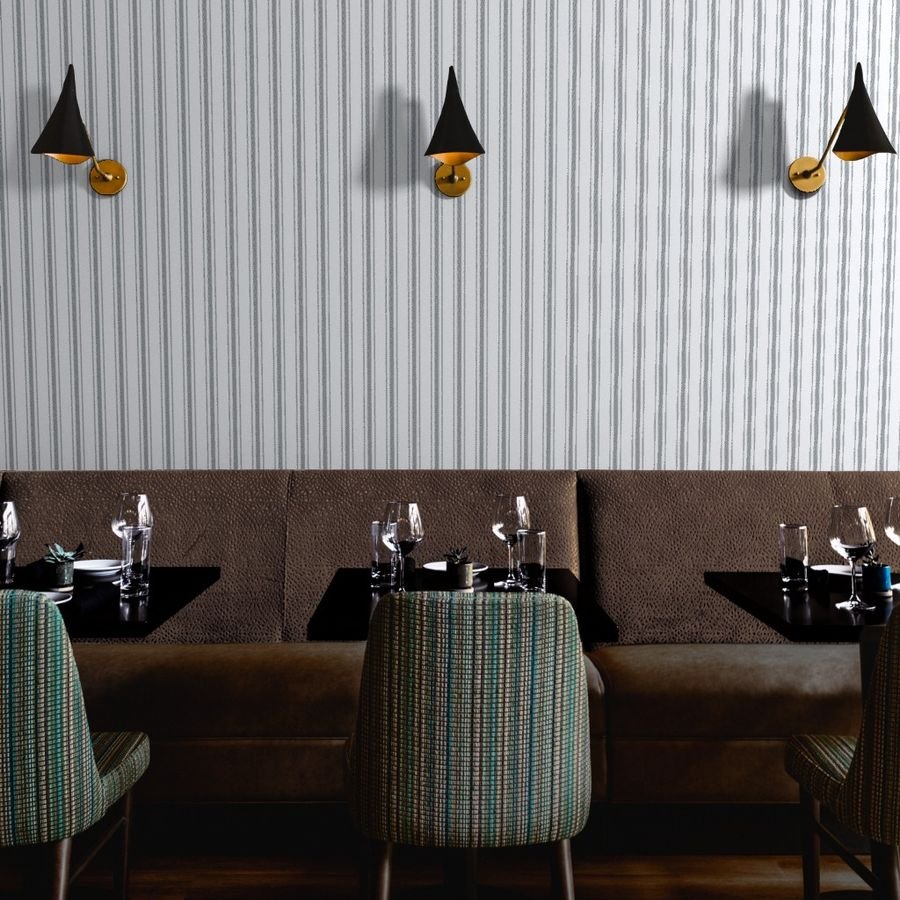 Grey Blue French Provincial Ticking Stripe on Off-White Wallpaper french stripes wallpaper