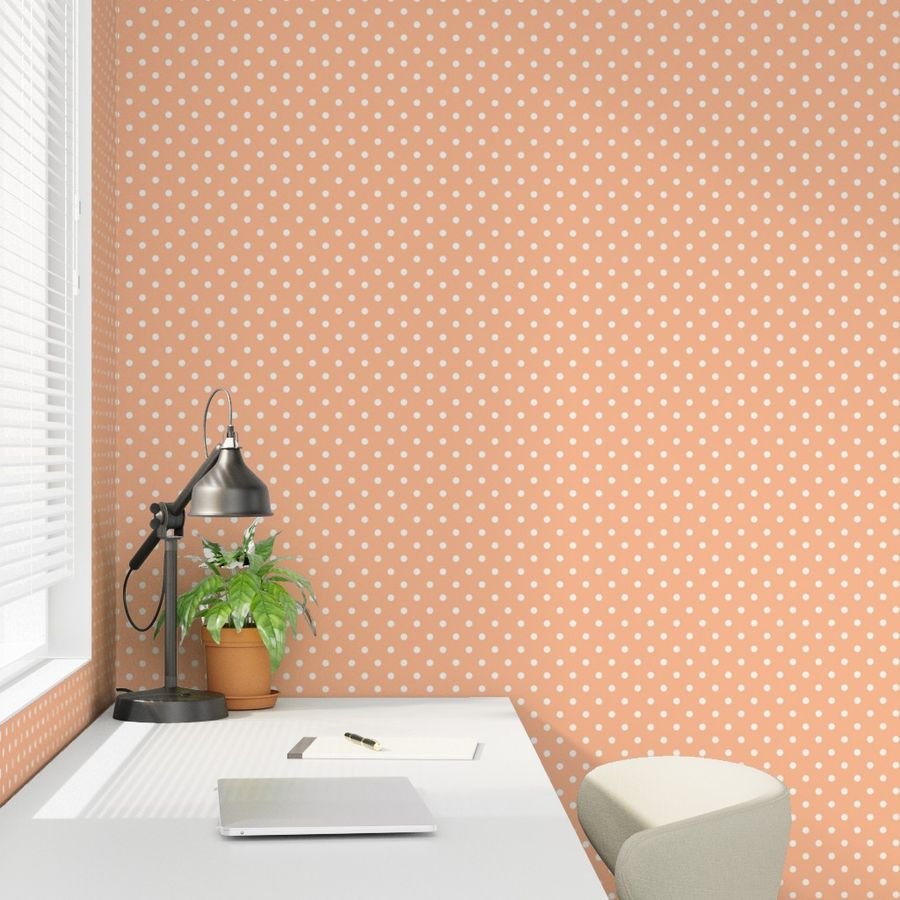 One Inch Polka Dot Spots in Peach Fuzz Color of the Year 2024 and White Home Decor Collection Home Decor Collection peach fuzz wallpaper