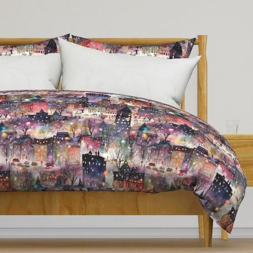 Large New York City Christmas Street Watercolor Home Styling Collection Home Styling Collection christmas town duvet cover design
