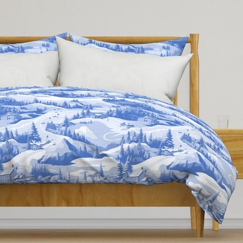 Small Montana Winter Cabins Montana with Evergreens in Mid China Blue Interior Collection Decor Collection montana evergreens duvet cover design