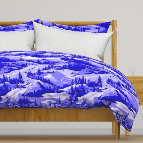 Small Montana Winter Cabins Montana with Evergreens in Royal China Blue Decor Collection Design Collection montana evergreens duvet cover design