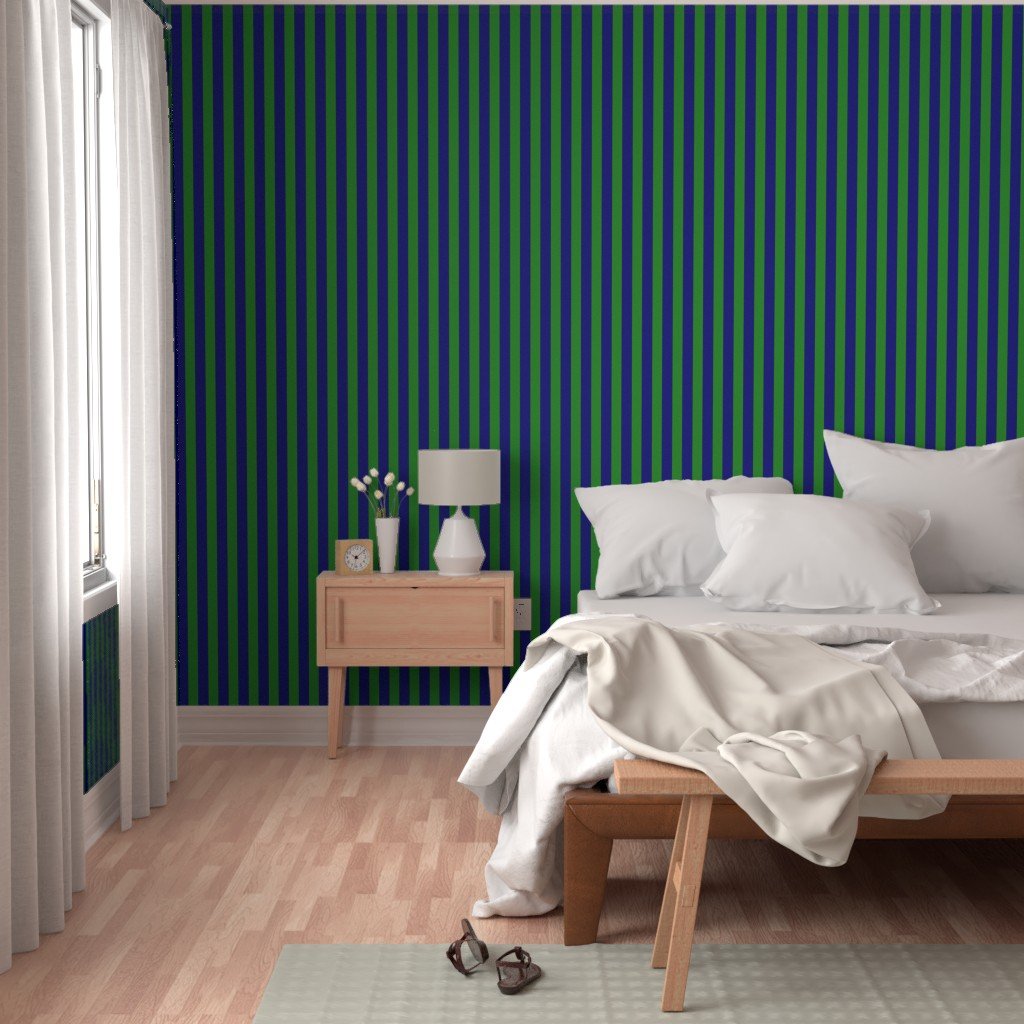 Bold Coastal Classic Navy Blue and Forest Green Cabana Tent Stripe Wallpaper beach wallpaper