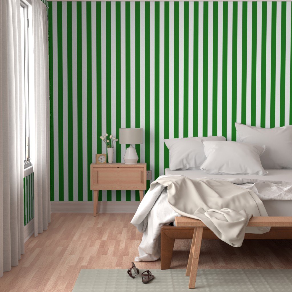 Classic Green and White 2 Inch Vertical Stripes Wallpaper vertical stripes wallpaper