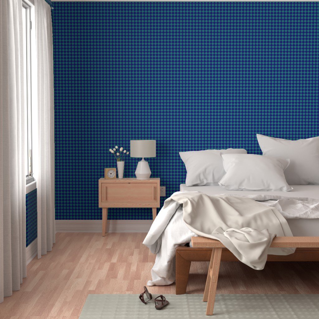 Classic Teal and Navy 1 Inch Diagonal Check Wallpaper bathroom wallpaper