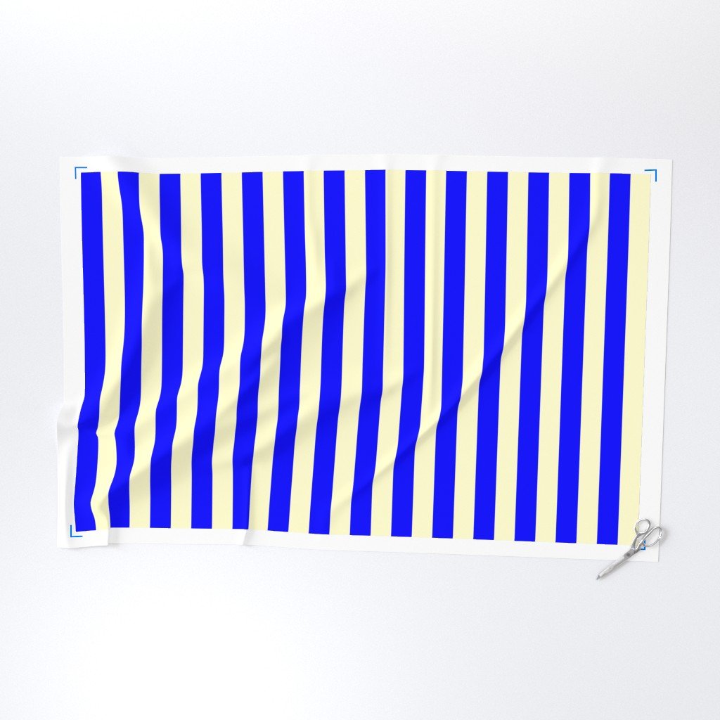 Classic Blue and Cream White 2 Inch Vertical Stripes Fabric design fabric