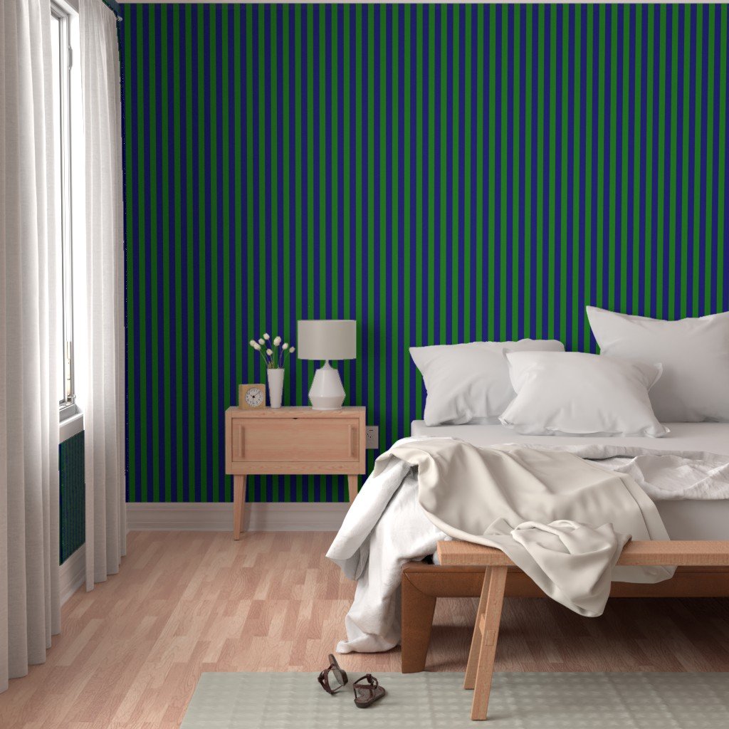 Classic Navy and Green Vertical Stripes Wallpaper 1 inch navy stripes wallpaper
