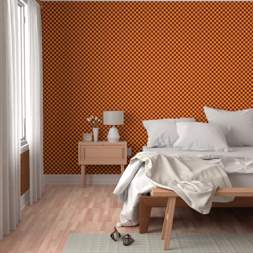 Classic Orange and Burgundy 1-inch Check Wallpaper burgundy check wallpaper