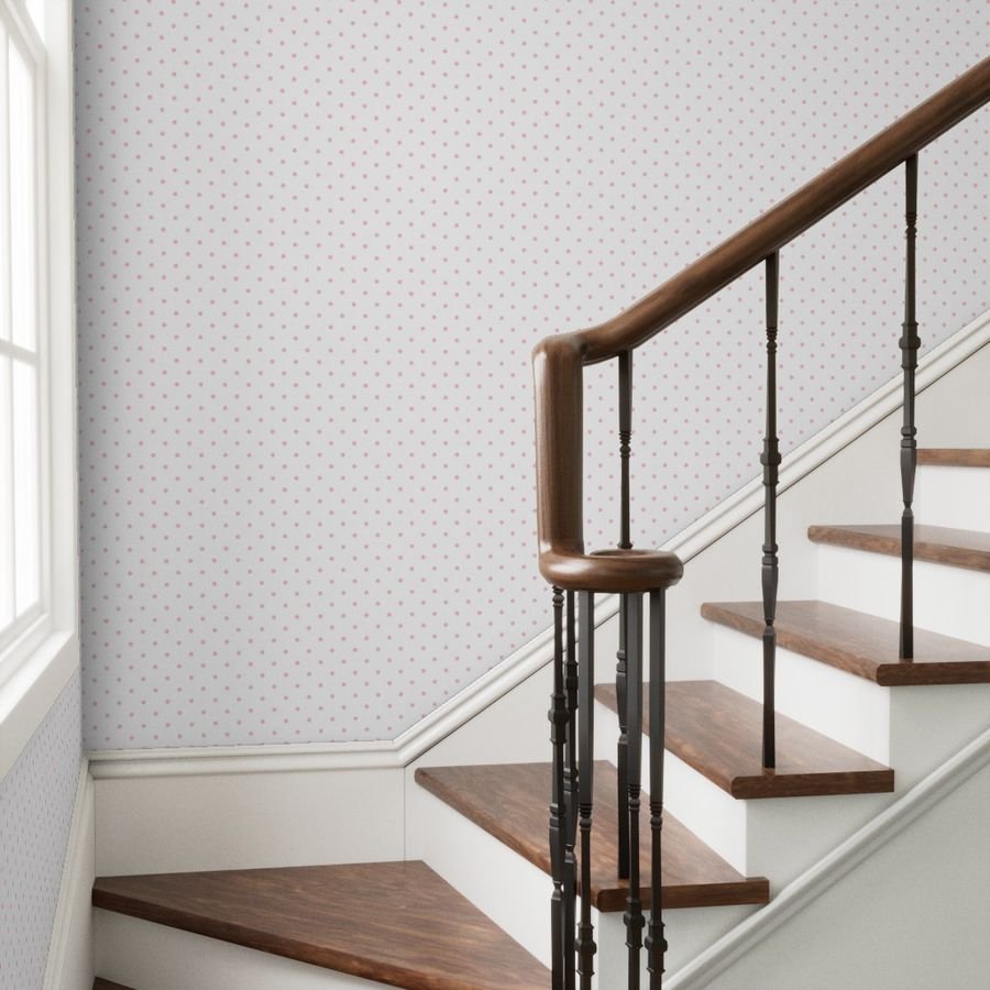 Pink Polkadots on White 2 Inch Spacing Wallpaper pink and white wallpaper