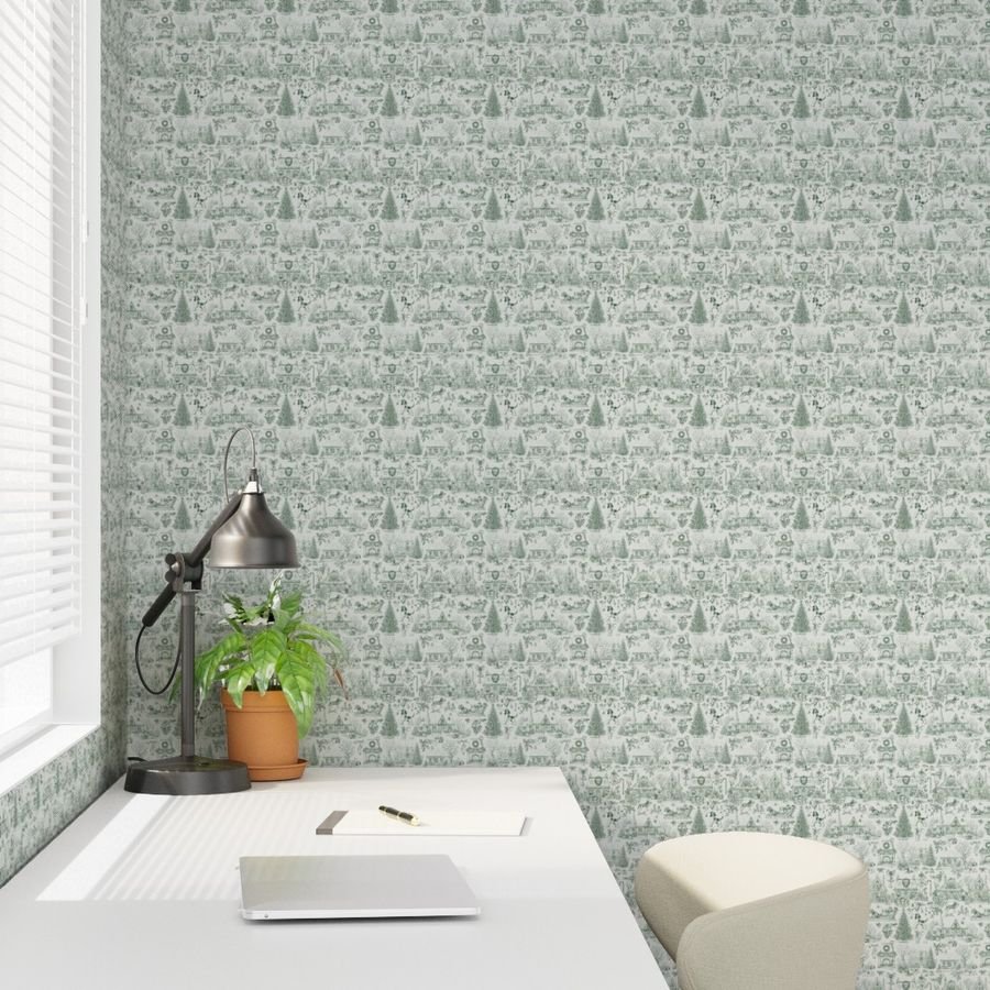 Christmas Dogs Toile Forest Green Wallpaper christmas tree wallpaper
