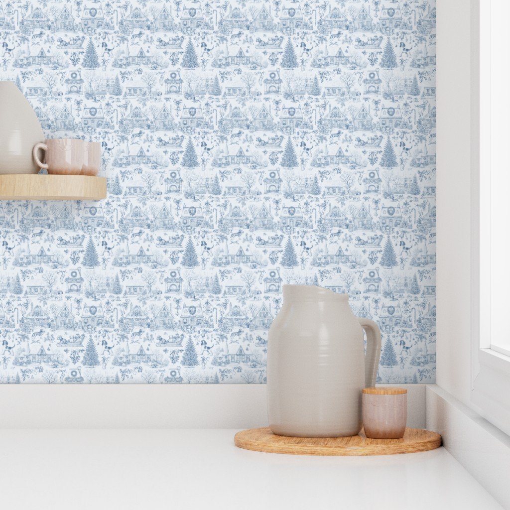 Christmas Dogs Toile Blue Wallpaper christmas toile wallpaper