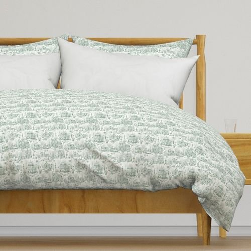 Victorian Christmas Village Toile Forest Green Home Styling Collection Home Decor Collection christmas village duvet cover design
