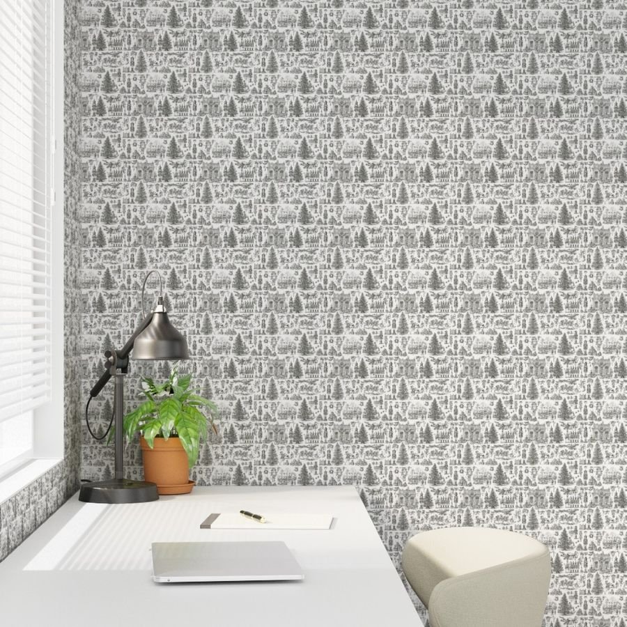 Christmas Nutcracker Toile Black and White Wallpaper christmas toile wallpaper