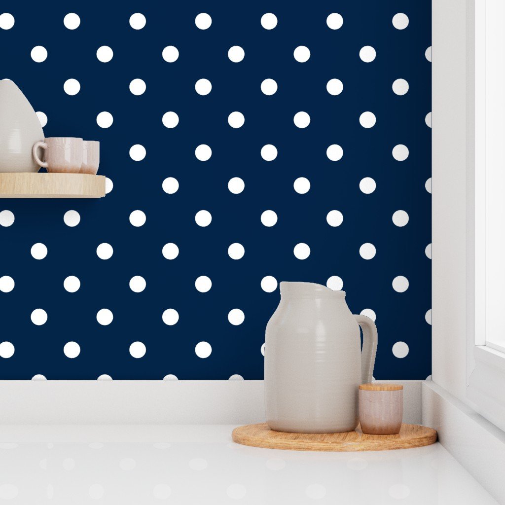 White Polkadots on Sailor Blue Design Collection Home Decor Collection blue and white wallpaper