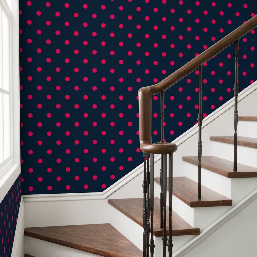 Navy and Neon Hot Pink Jumbo Dots Wallpaper navy and hot pink dots wallpaper