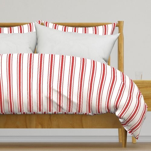 Mattress Ticking Wide Striped Pattern in Red and White Home Styling Collection Home Styling Collection mattress ticking duvet cover design
