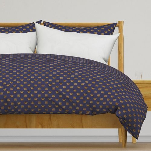 Mini Gold Crowns on Royal Blue Design Collection Interior Collection faux gold duvet cover design