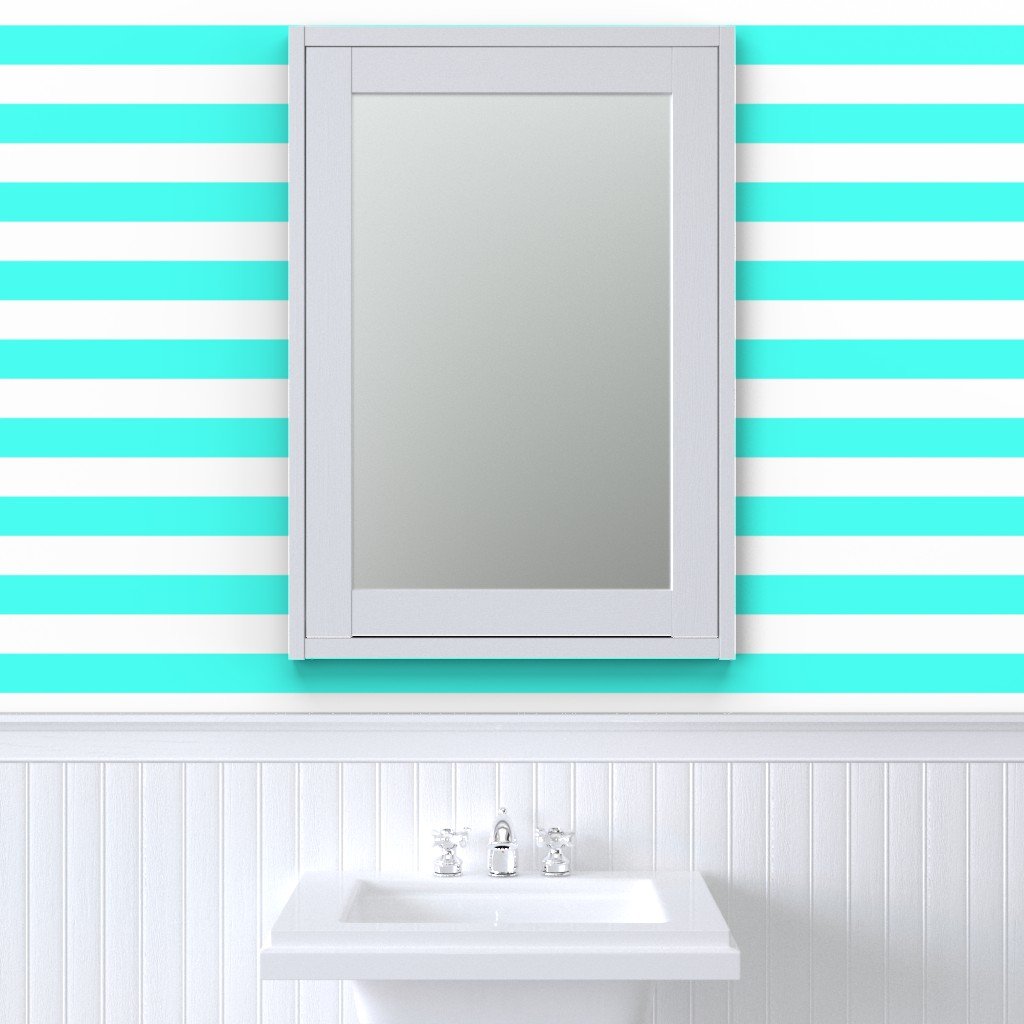 South Beach Art Deco Aqua Horizontal Tent Stripes Florida Colors of Wallpaper horizontal stripes wallpaper