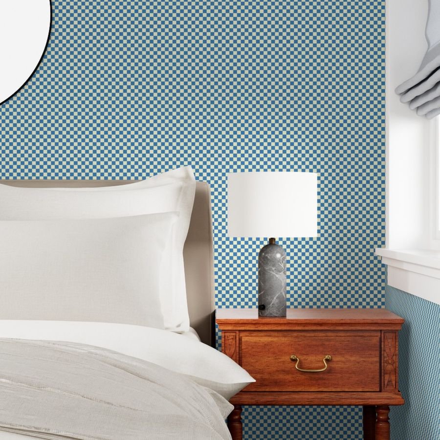 Cornflower Blue and Cream Checkerboard Squares Wallpaper cornflower and cream wallpaper