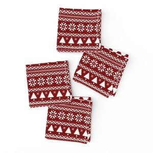 Dark Christmas Candy Apple Red Nordic Trees Stripe in White Home Styling Collection Design Collection nordic pattern napkins design