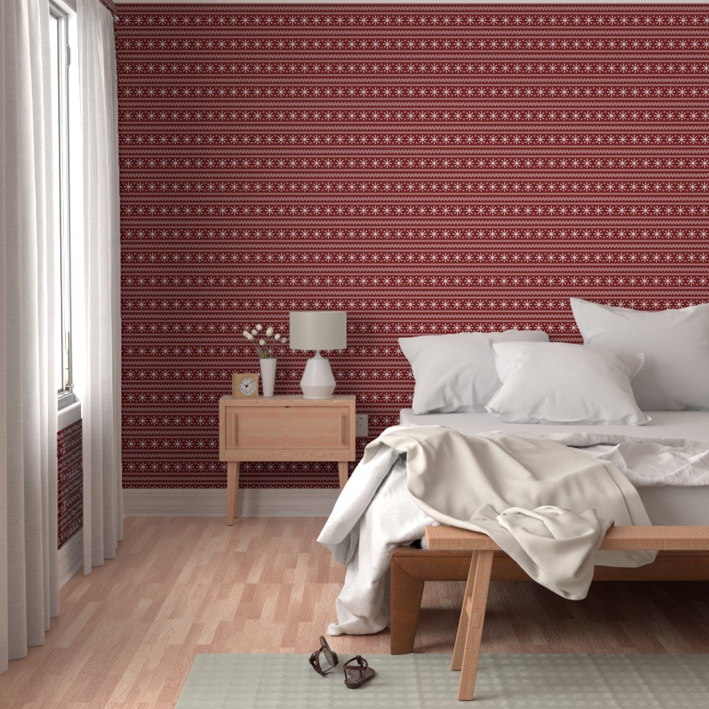 Large Dark Christmas Candy Apple Red Snowflake Stripes in White Wallpaper red snowflakes wallpaper