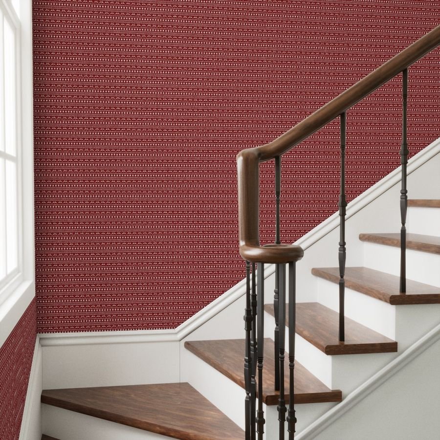 Dark Christmas Candy Apple Red Nordic Reindeer Stripe in White Wallpaper nordic stripe wallpaper