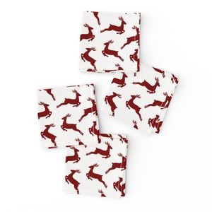 Large Dark Christmas Candy Apple Red Leaping Reindeer on White Interior Collection Decor Collection red deer napkins design