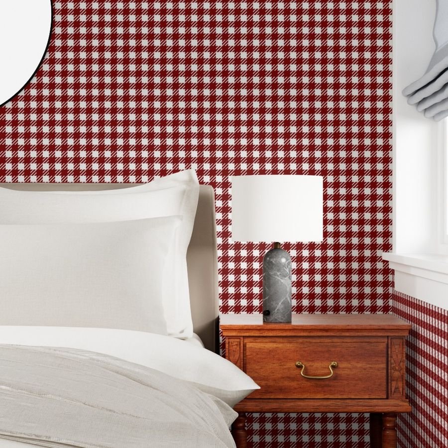 Large Dark Christmas Candy Apple Red Gingham Plaid Check Wallpaper red check wallpaper