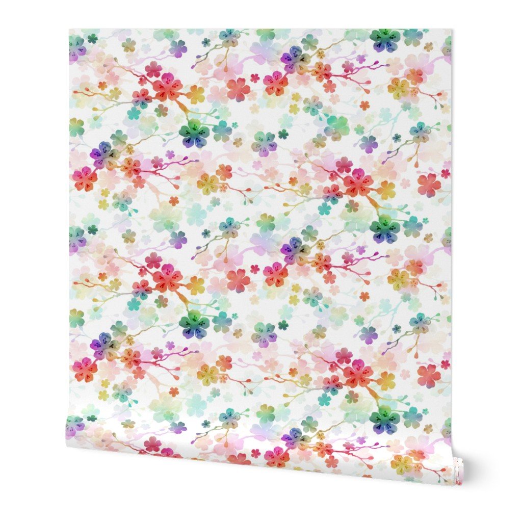 Rainbow Bright Pastel Watercolor Flowers and Vines Wallpaper rainbow brights wallpaper