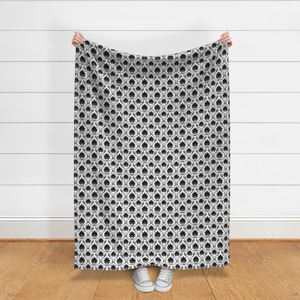 Black on White Jumbo Fleur Damask Motif Fabric design fabric