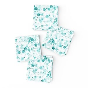 Bright Aqua Blue Pastel Watercolor Cherry Blossom Flowers and Vines Home Styling Collection Interior Collection pastel vines napkins design