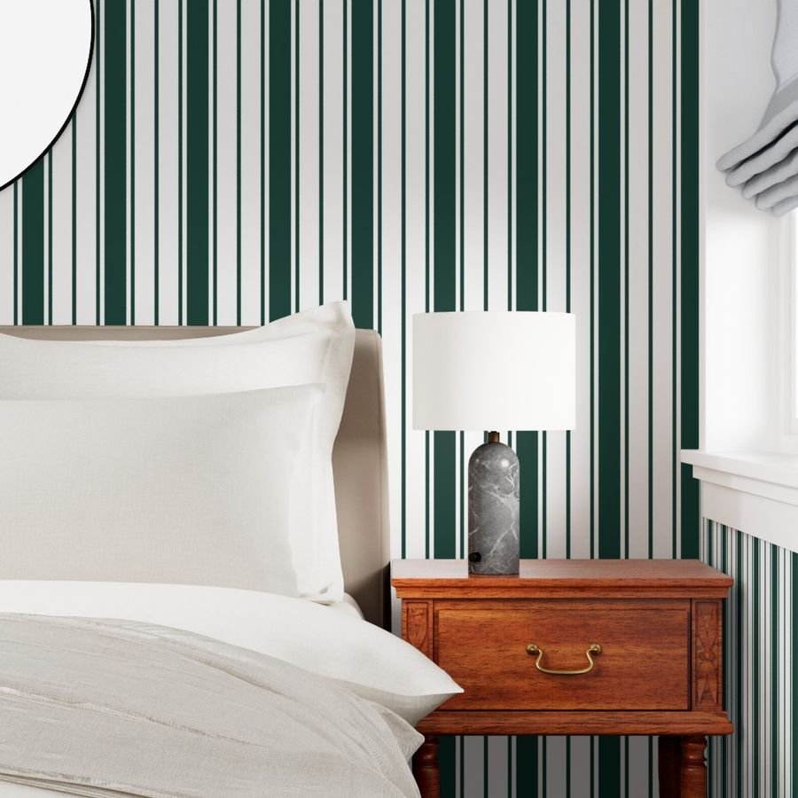 Cypress Green and White Vertical French Stripe Wallpaper upholstery stripes wallpaper