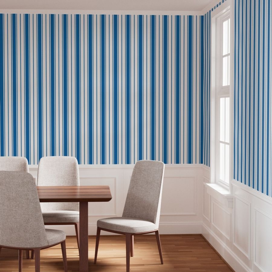 Biscayne Bay Blue and White Vertical French Stripe Wallpaper vertical stripe wallpaper