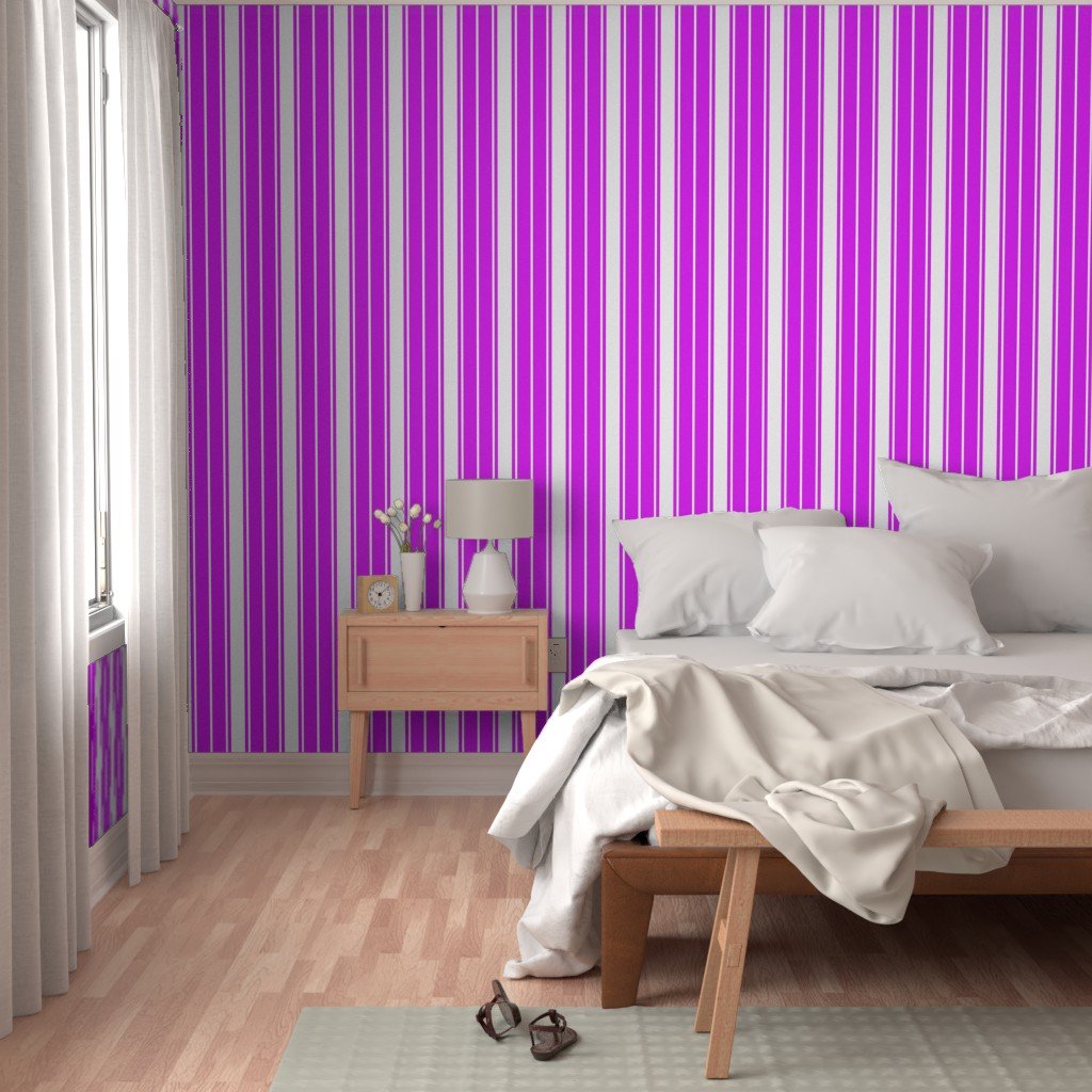 Orlando Orchid and White Vertical French Stripe Wallpaper upholstery stripes wallpaper