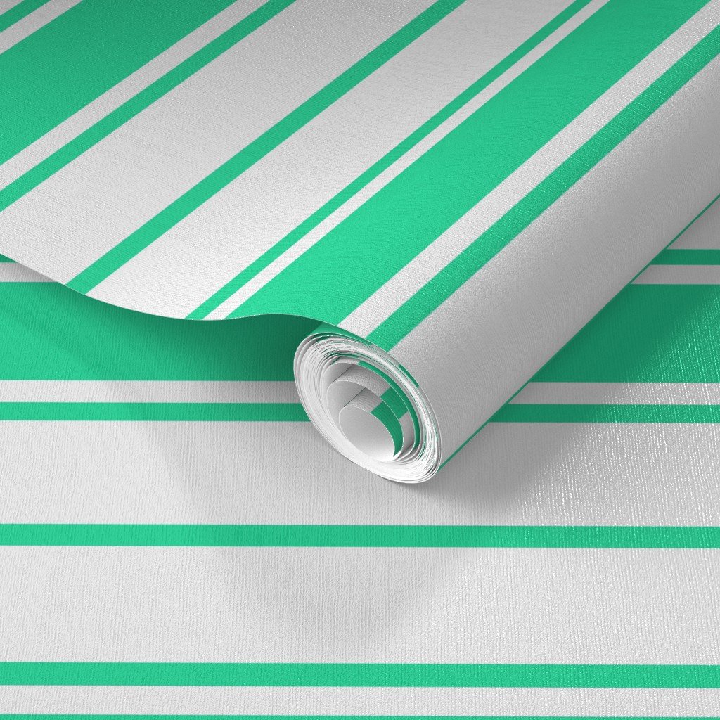 Sea Mint Green and White Horizontal French Stripe Wallpaper sea mint green wallpaper