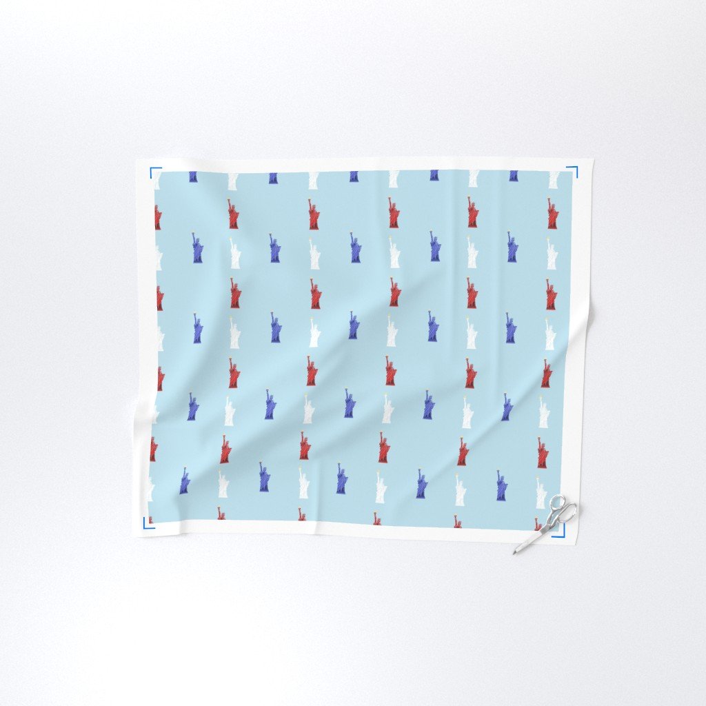 USA Hand drawn Motif of the Statue of Liberty in Red White and Blue on Fabric design fabric