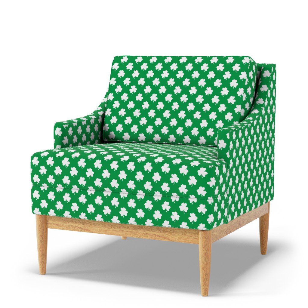 White Heart-Shaped Clover on Green St. Patricks Day Fabric paddys day fabric