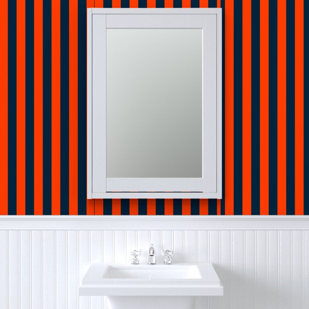 2 Inch Vertical Navy and Orange Cabana Stripes Wallpaper orange and blue wallpaper