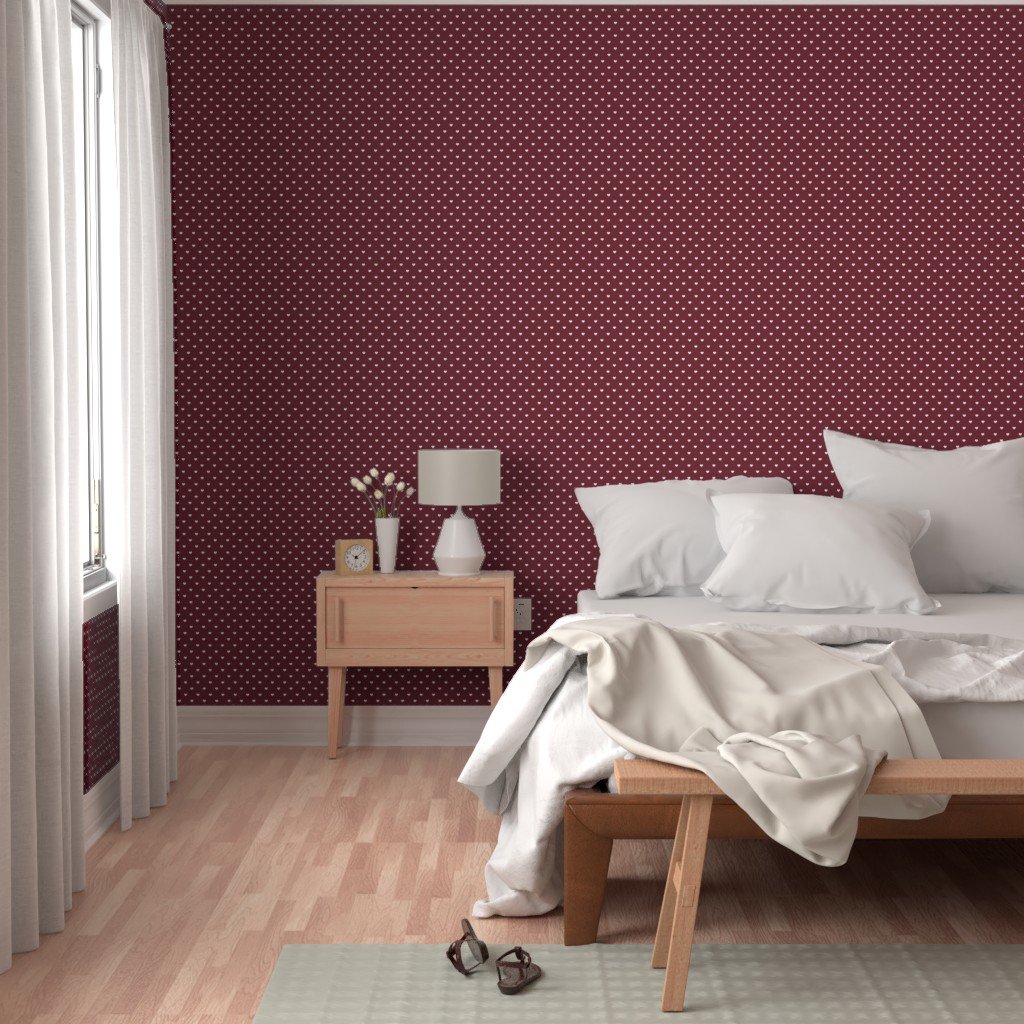 Mini White Valentines Polkadot Love Hearts on Wine Background Wallpaper wine white wallpaper