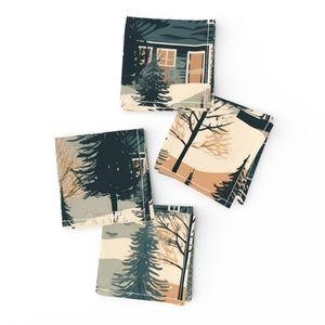 Montana Winter Cabins Montana with Evergreens Home Decor Collection Decor Collection winter cabins napkins design
