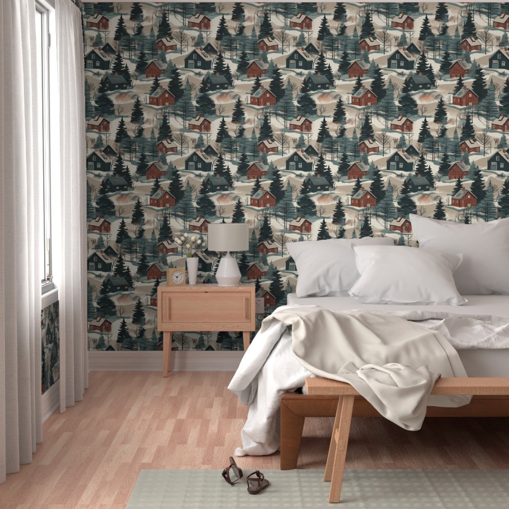 Montana Winter Cabins Montana with Evergreens Wallpaper winter cabins wallpaper