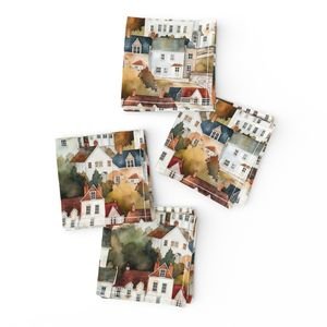 Small English Town Houses in Watercolor Decor Collection Home Styling Collection english village napkins design