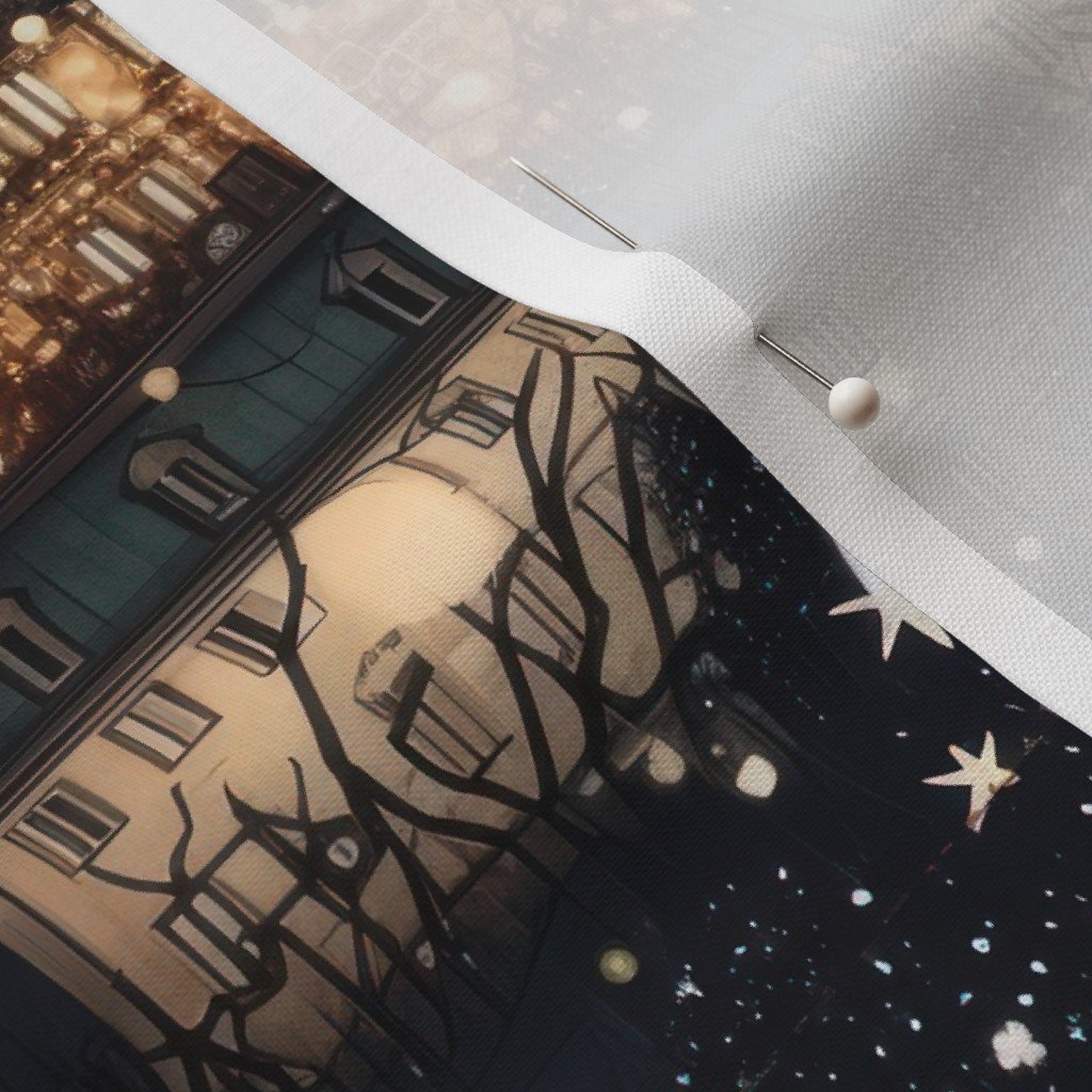 Paris City Christmas at Midnight Street Watercolor Fabric design fabric