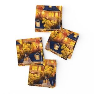 Bright Yellow Haunted New England Village Watercolor with Lighthouse Decor Collection Home Decor Collection haunted yellow villa napkins design