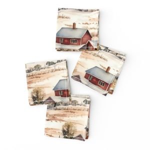 Winter Snowy Farm Landscape Watercolor Home Decor Collection Home Decor Collection farm watercolor napkins design